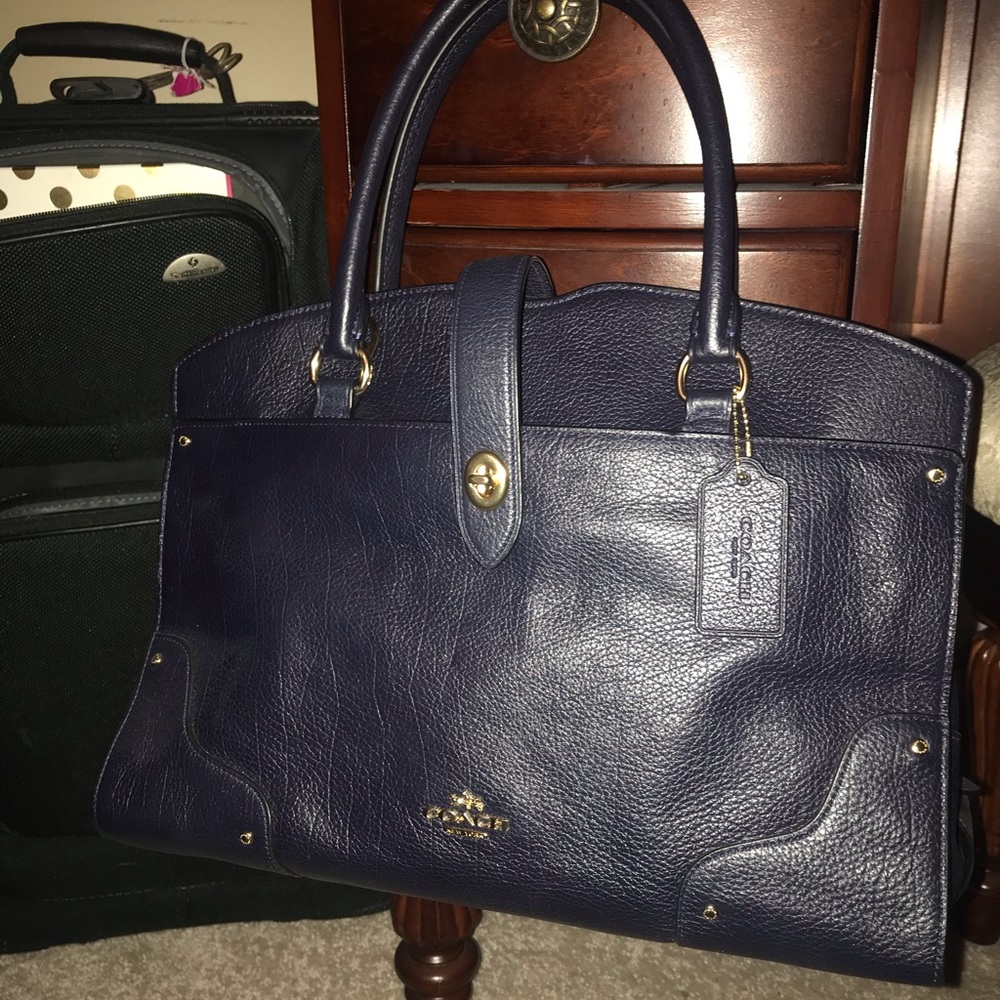 Coach Mercer Satchel, Navy pebbled leather. Medium